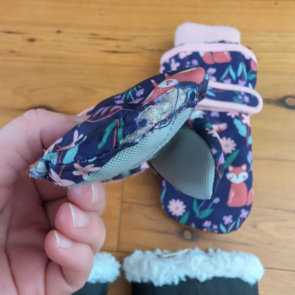 Toddler Mittens Bundle Lot Of 2 Sets Purple Woodland, Black Penguin Size 2t